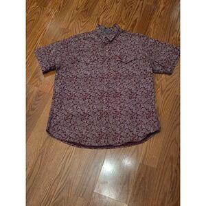 Rodeo Clothing Co Mens Maroon Paisley Western Snap Shirt Short Sleeve Cotton L